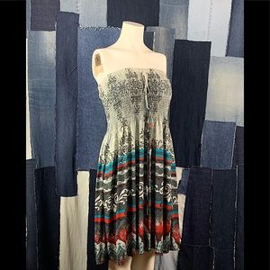 Paisley Design Smocked Strapless Summer Dress w/Ribbon Detail  Sz XL